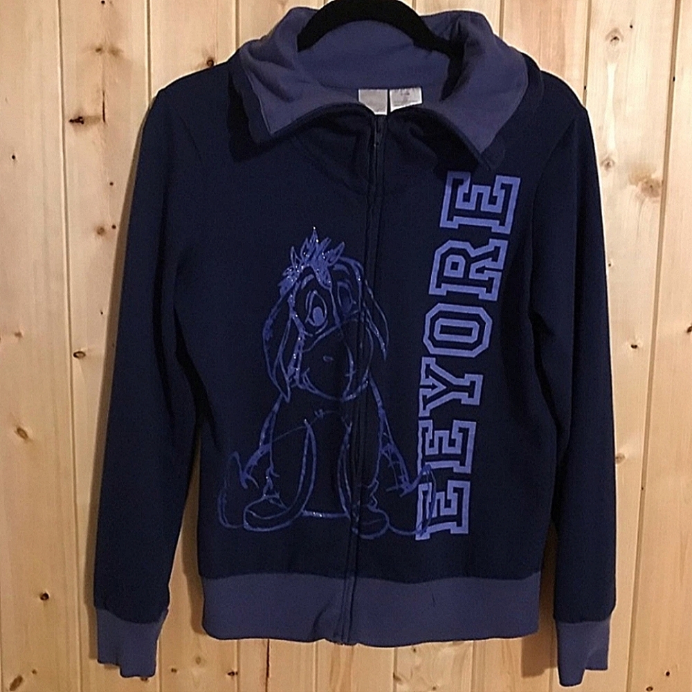 Disney Eeyore Sparkle Zip Up Fleece Sweater Size Jr L / Womens S Winnie The Pooh